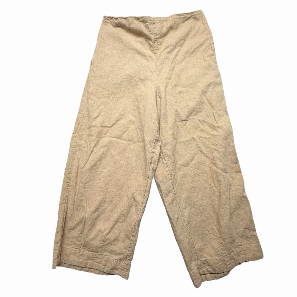 Free Est Free People Linen Blend Wide Leg Crop Pants Women's Large Beige
